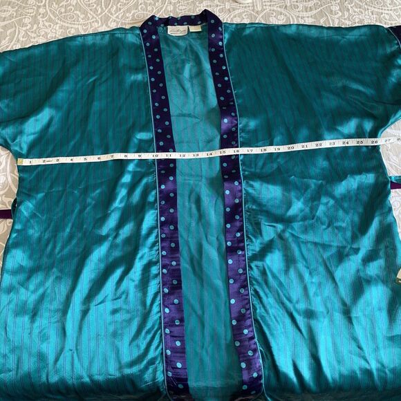 Kathryn Robe Women S Turquoise Purple Stipe Polka Dot Kimono Loungewear Fairy - Picture 5 of 11